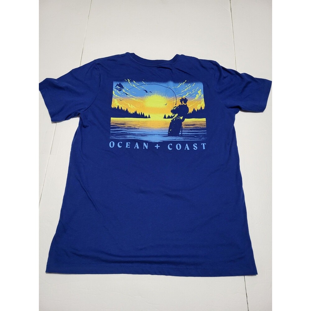 L5)Ocean + Coast Graphic Logo Blue Crew Neck Short Sleeve Tee Men’s L